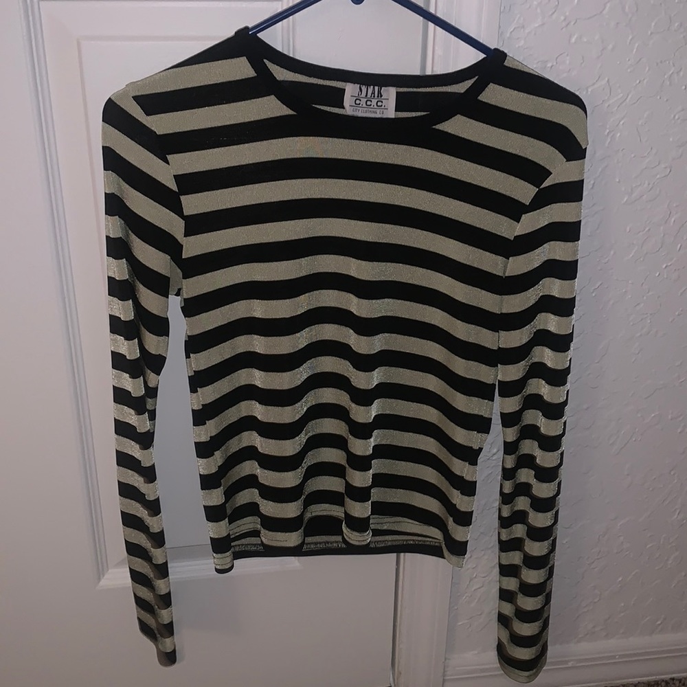 Light green and black striped top